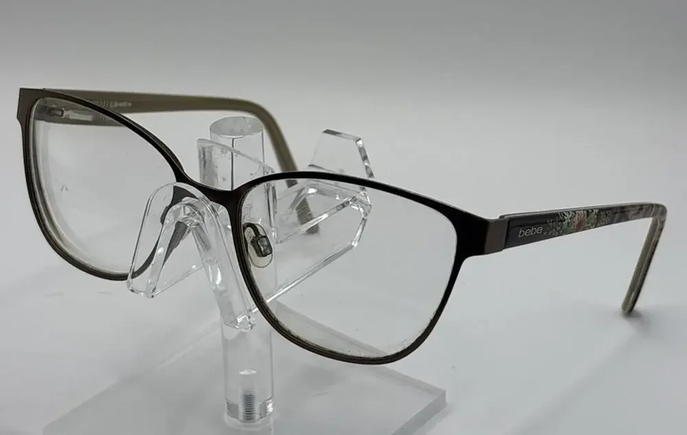 Bebe Women's Eyeglasses Brown Metal Rectangle Floral Temple Frames